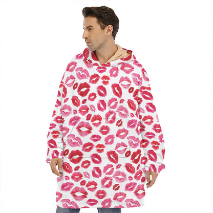 Red And Pink Lips Pattern Print Hoodie Blanket
