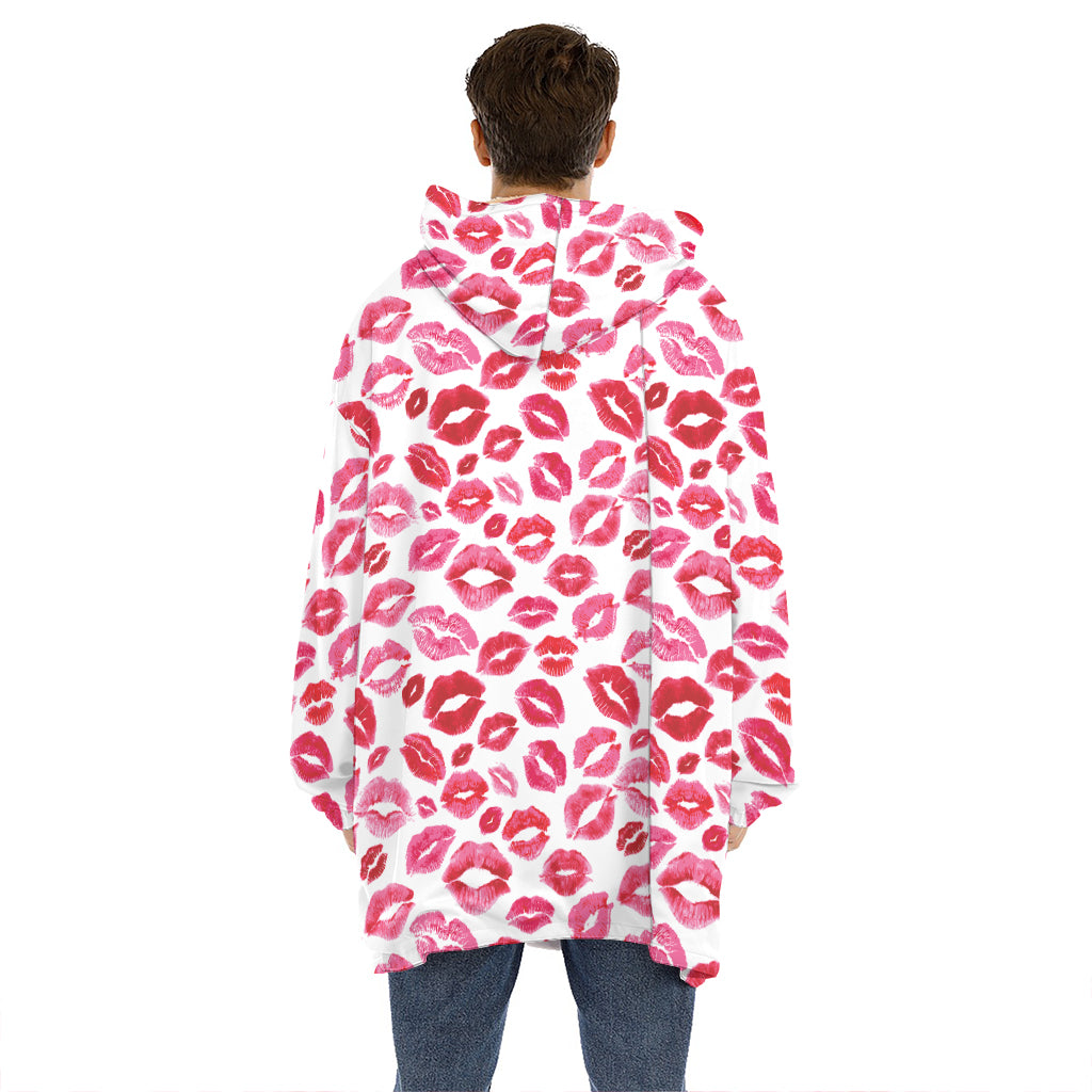 Red And Pink Lips Pattern Print Hoodie Blanket