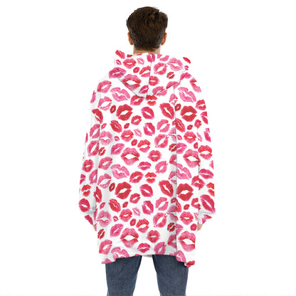 Red And Pink Lips Pattern Print Hoodie Blanket