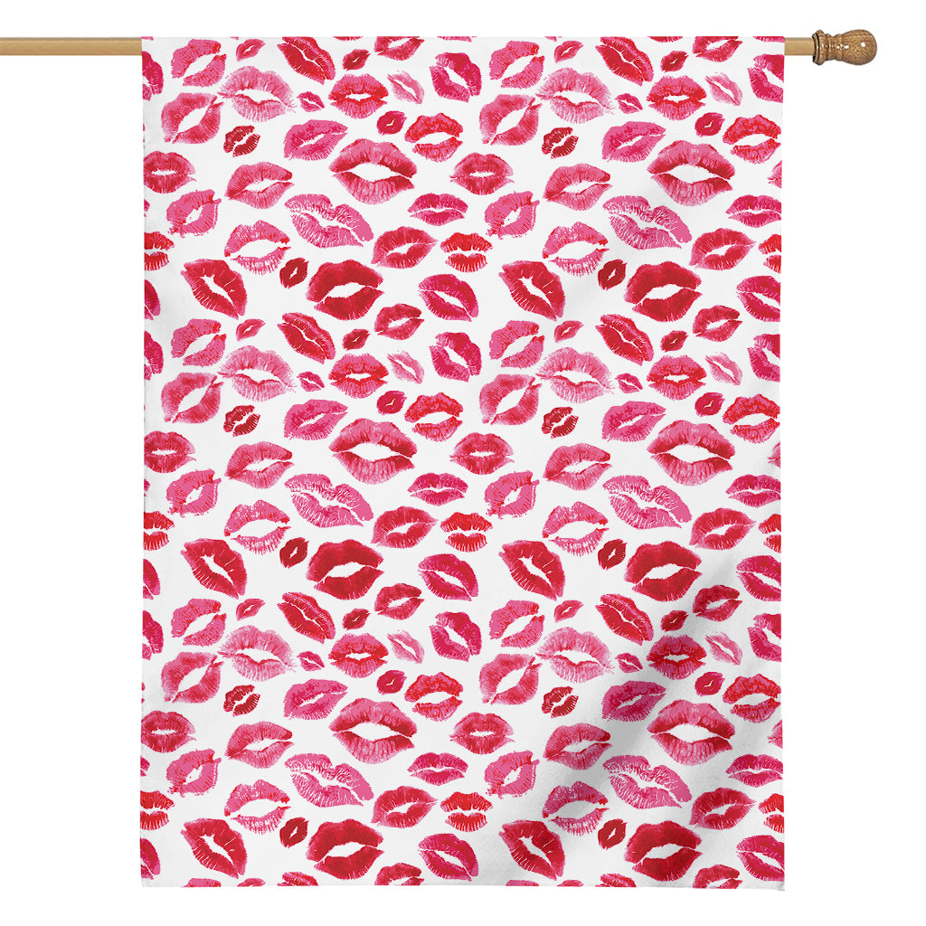 Red And Pink Lips Pattern Print House Flag