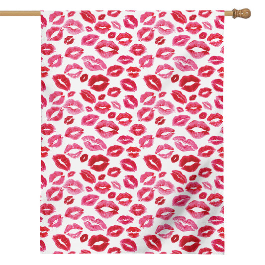 Red And Pink Lips Pattern Print House Flag