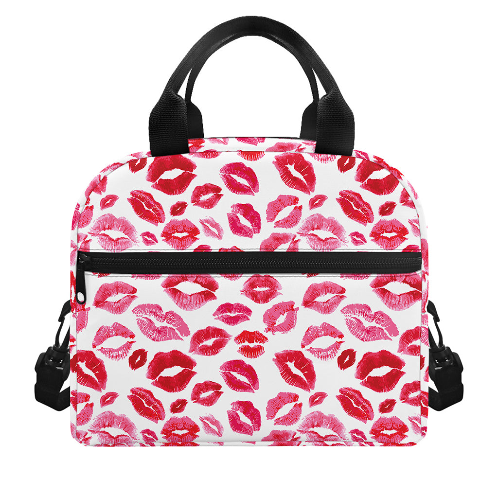Red And Pink Lips Pattern Print Insulated Lunch Bag