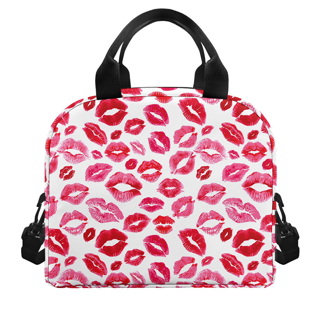 Red And Pink Lips Pattern Print Insulated Lunch Bag