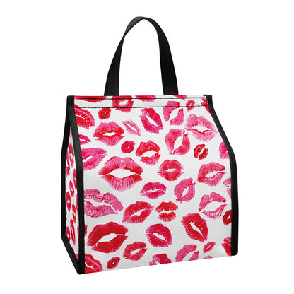 Red And Pink Lips Pattern Print Insulated Lunch Tote