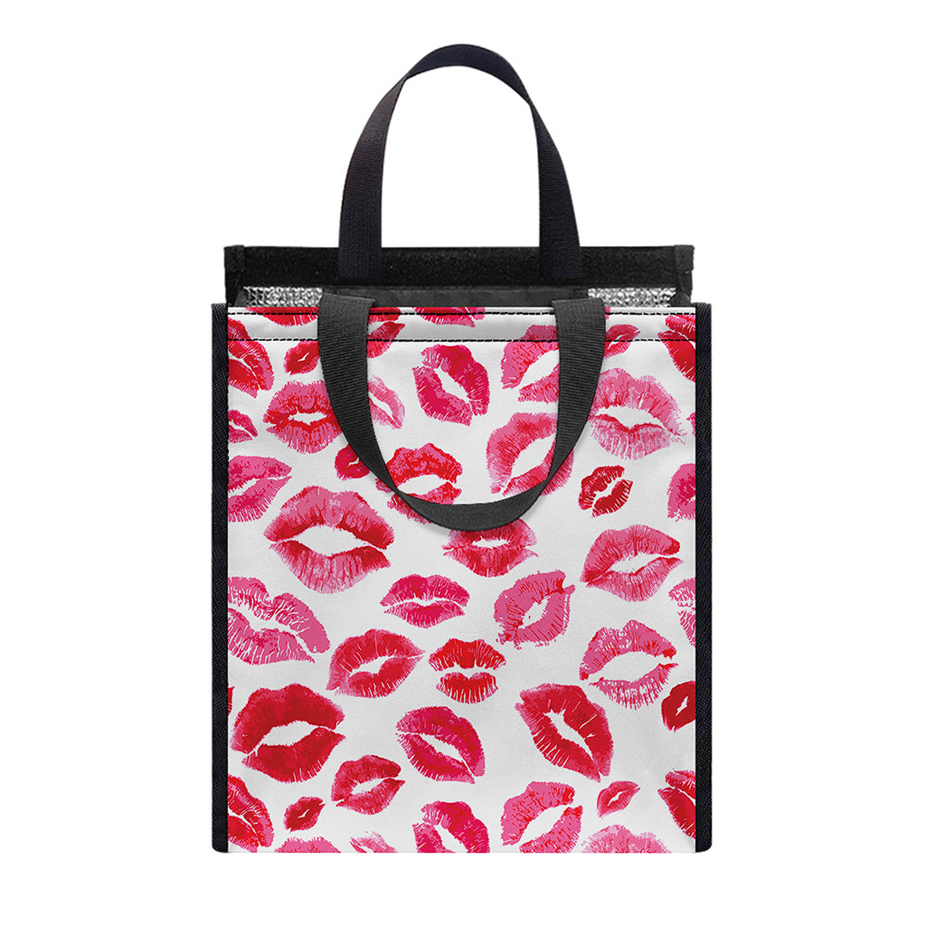 Red And Pink Lips Pattern Print Insulated Lunch Tote