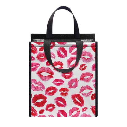 Red And Pink Lips Pattern Print Insulated Lunch Tote