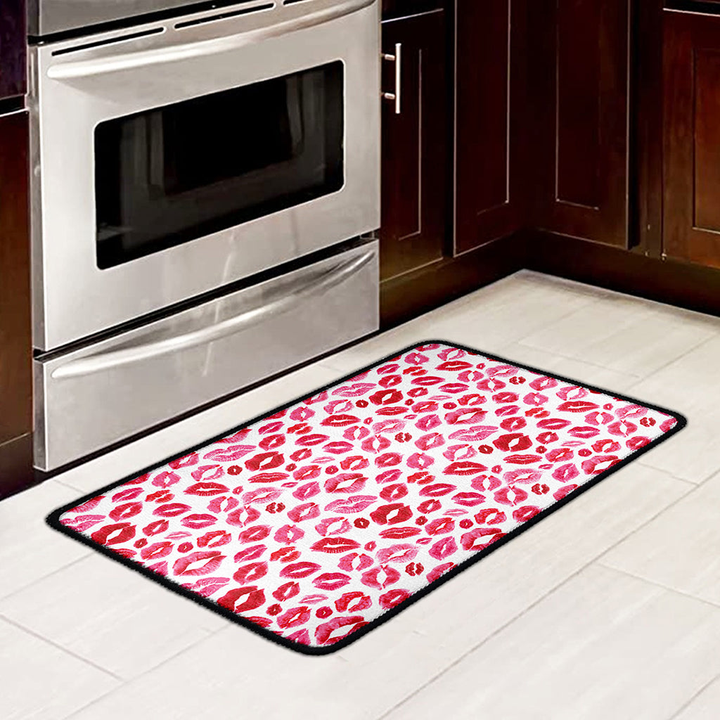 Red And Pink Lips Pattern Print Kitchen Mat