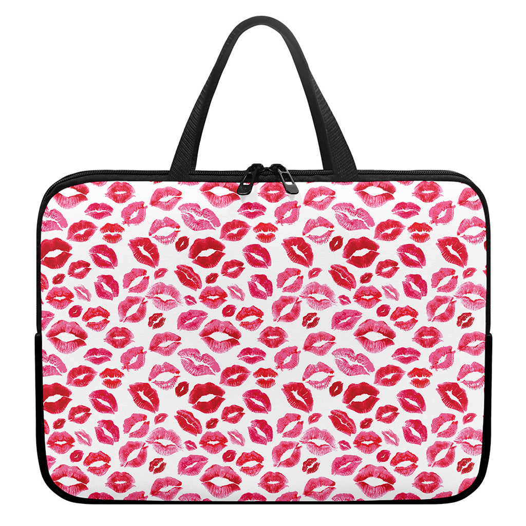 Red And Pink Lips Pattern Print Laptop Sleeve With Handle