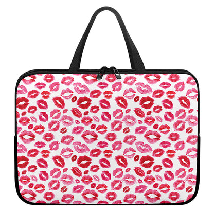 Red And Pink Lips Pattern Print Laptop Sleeve With Handle