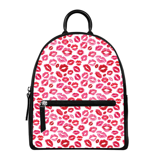 Red And Pink Lips Pattern Print Leather Backpack
