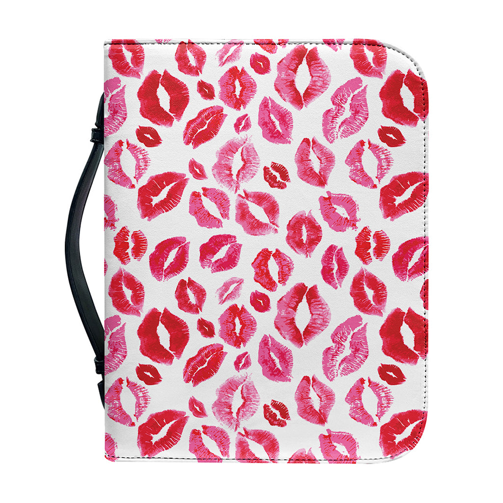 Red And Pink Lips Pattern Print Leather Bible Cover