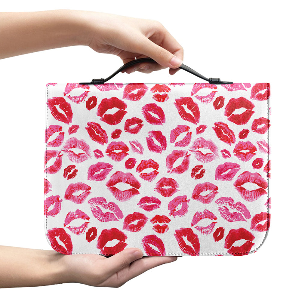 Red And Pink Lips Pattern Print Leather Bible Cover