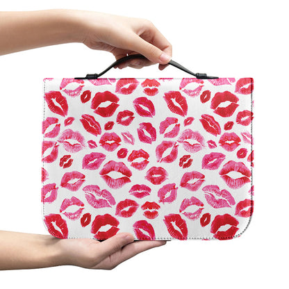 Red And Pink Lips Pattern Print Leather Bible Cover