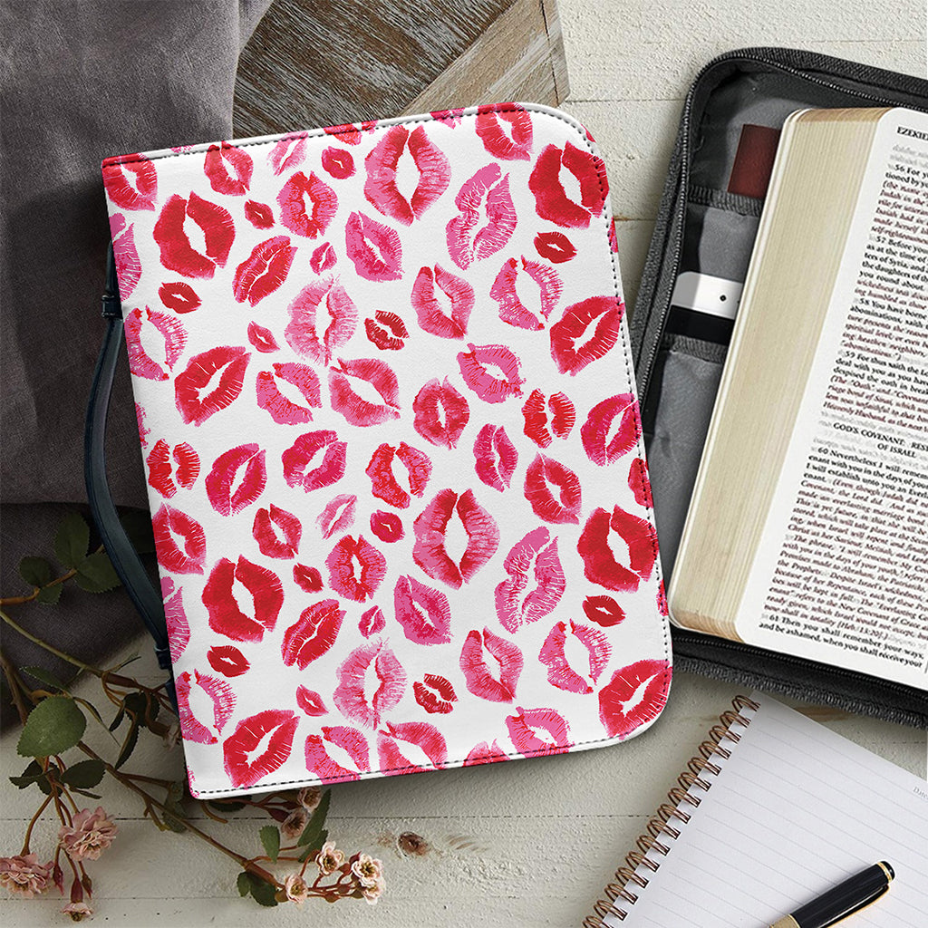 Red And Pink Lips Pattern Print Leather Bible Cover