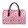 Red And Pink Lips Pattern Print Leather Duffel Bag