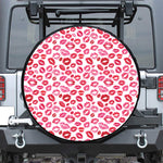 Red And Pink Lips Pattern Print Leather Spare Tire Cover