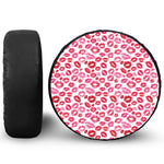 Red And Pink Lips Pattern Print Leather Spare Tire Cover