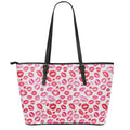Red And Pink Lips Pattern Print Leather Tote Bag With Zipper