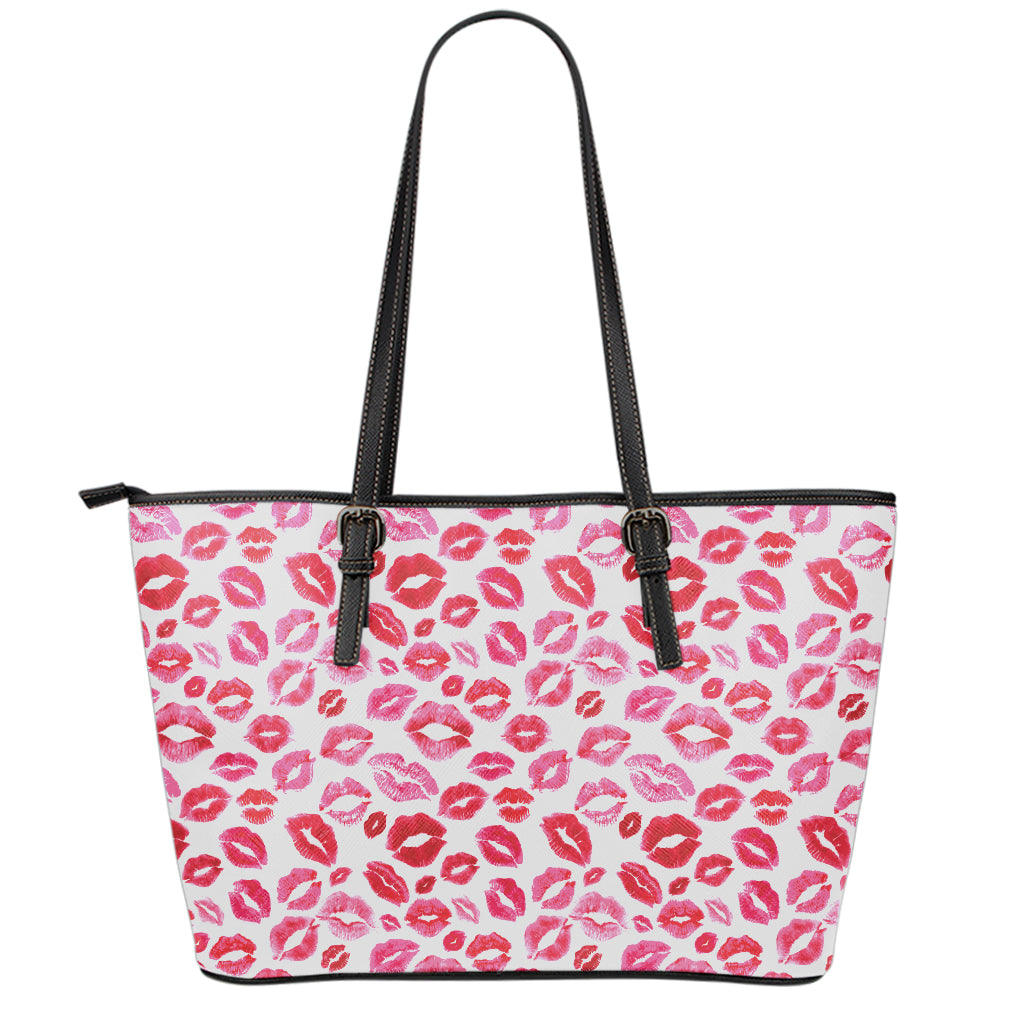 Red And Pink Lips Pattern Print Leather Tote Bag