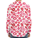 Red And Pink Lips Pattern Print Long Sleeve Baseball Jersey