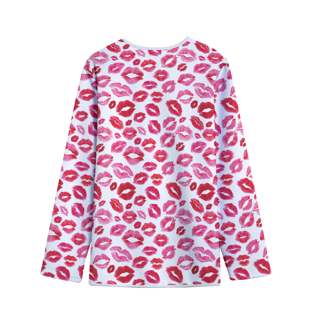 Red And Pink Lips Pattern Print Long Sleeve Short Coat
