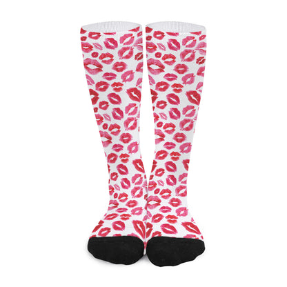 Red And Pink Lips Pattern Print Long Socks