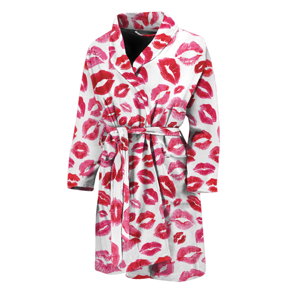 Red And Pink Lips Pattern Print Men's Bathrobe