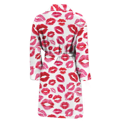 Red And Pink Lips Pattern Print Men's Bathrobe