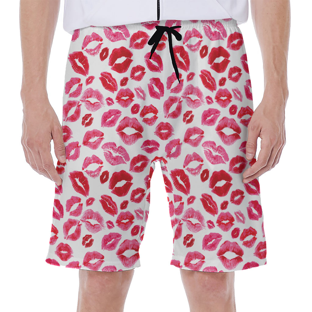Red And Pink Lips Pattern Print Men's Beach Shorts