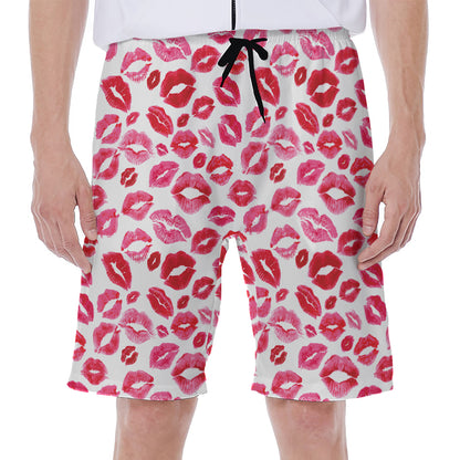 Red And Pink Lips Pattern Print Men's Beach Shorts