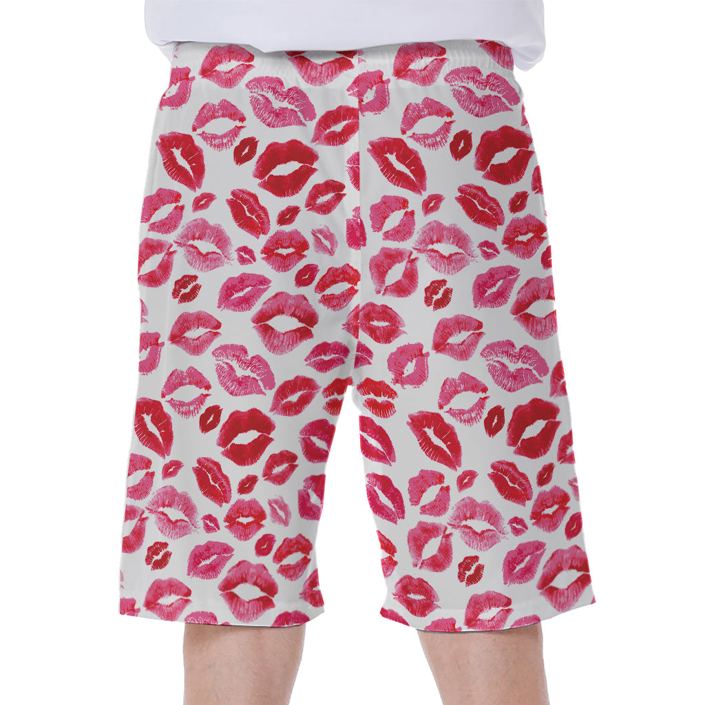 Red And Pink Lips Pattern Print Men's Beach Shorts
