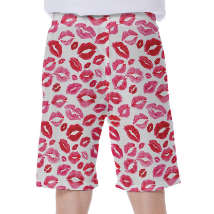 Red And Pink Lips Pattern Print Men's Beach Shorts