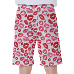Red And Pink Lips Pattern Print Men's Beach Shorts