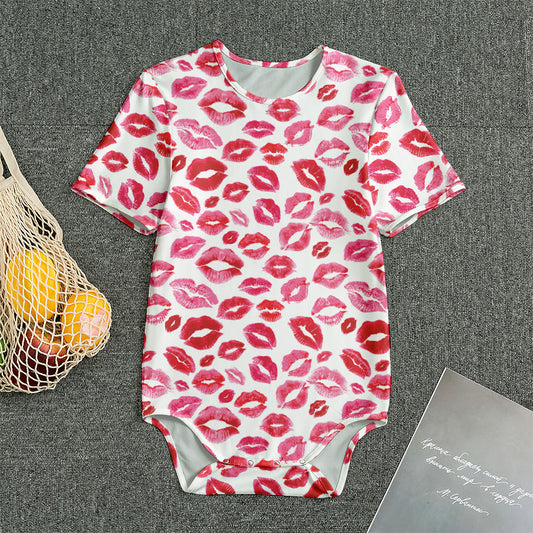 Red And Pink Lips Pattern Print Men's Bodysuit