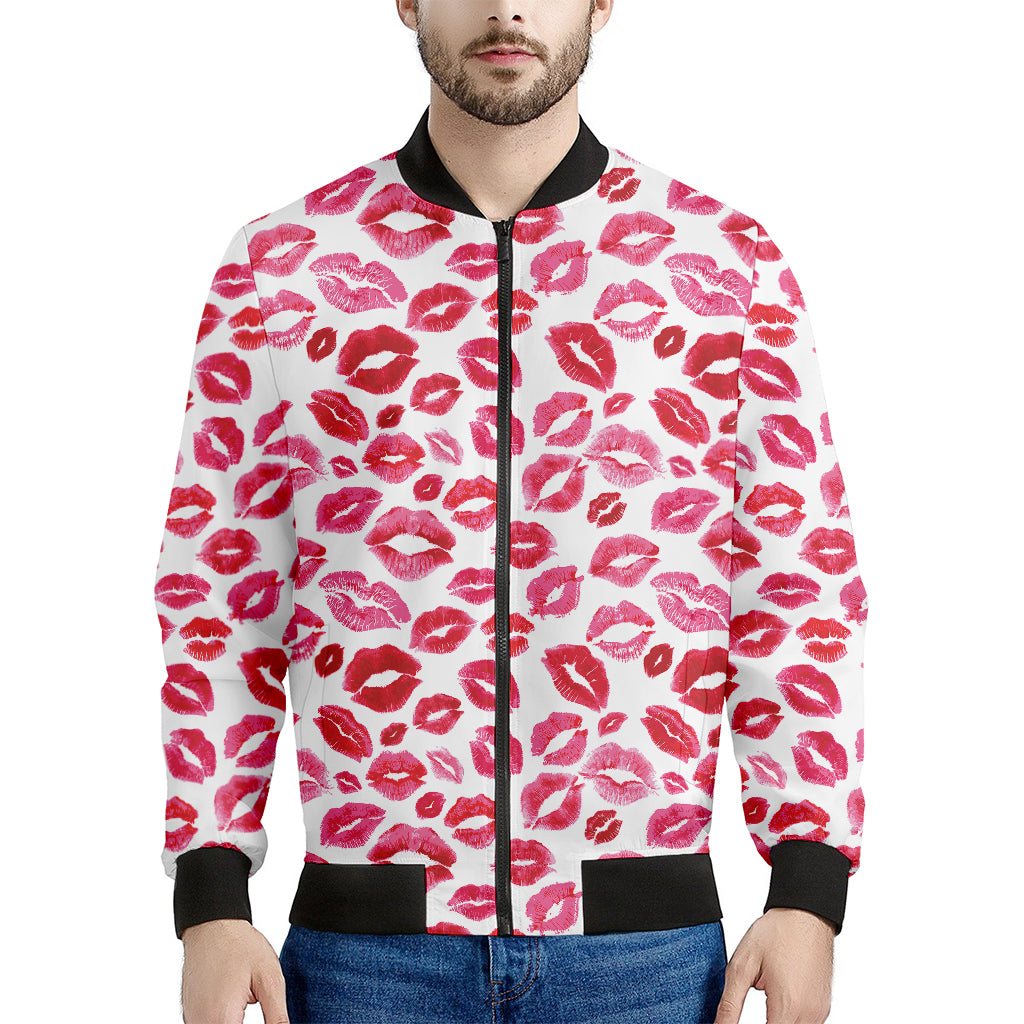 Red And Pink Lips Pattern Print Men's Bomber Jacket