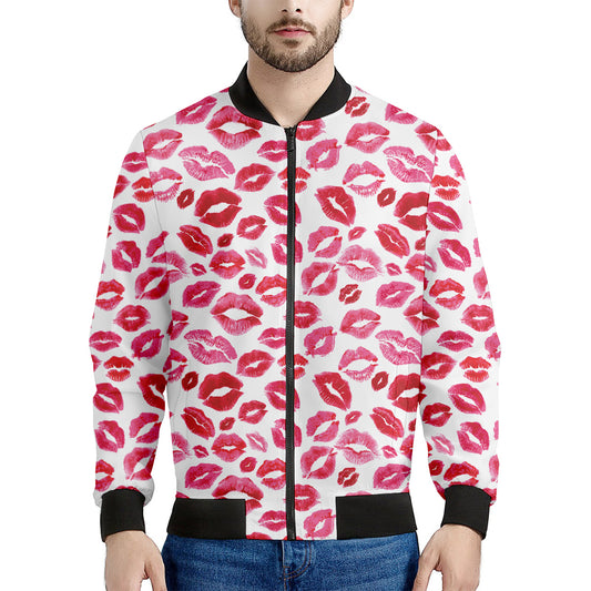 Red And Pink Lips Pattern Print Men's Bomber Jacket