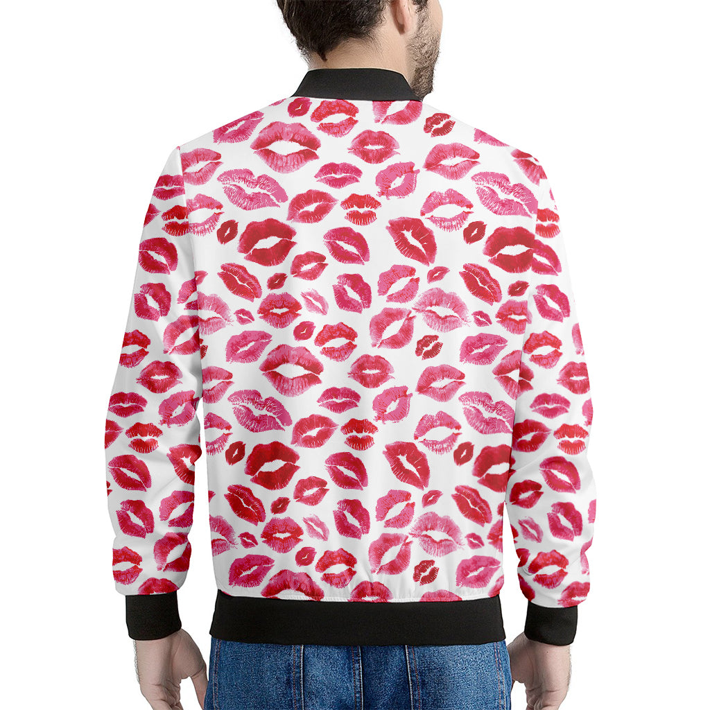 Red And Pink Lips Pattern Print Men's Bomber Jacket