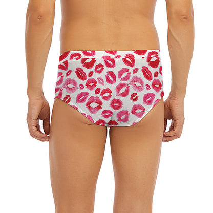 Red And Pink Lips Pattern Print Men's Briefs