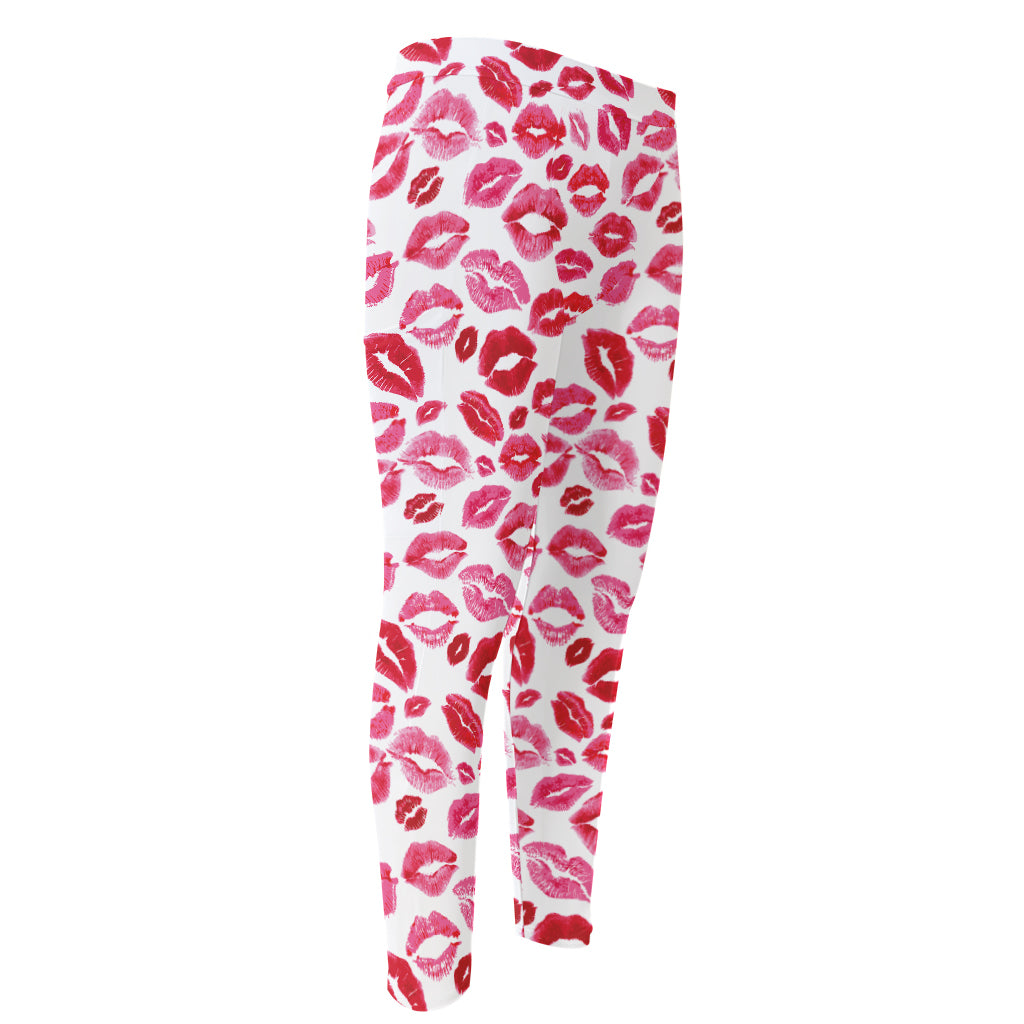 Red And Pink Lips Pattern Print Men's Compression Pants