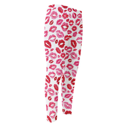 Red And Pink Lips Pattern Print Men's Compression Pants