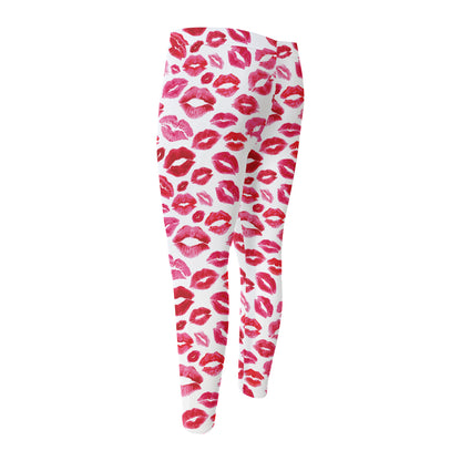 Red And Pink Lips Pattern Print Men's Compression Pants