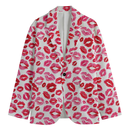 Red And Pink Lips Pattern Print Men's Cotton Blazer