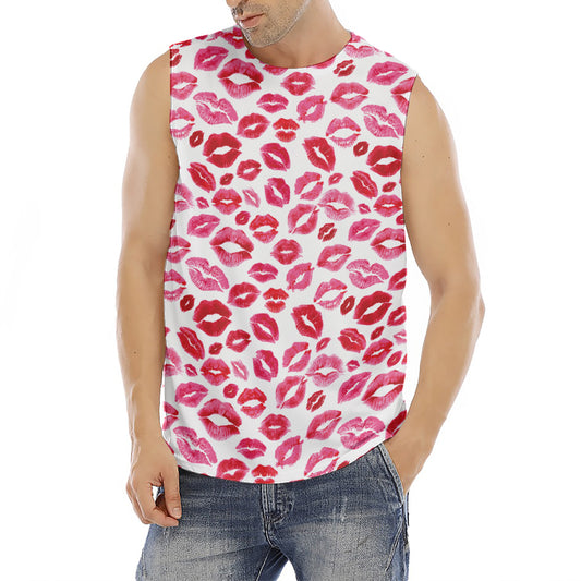 Red And Pink Lips Pattern Print Men's Fitness Tank Top