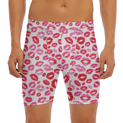 Red And Pink Lips Pattern Print Men's Long Boxer Briefs