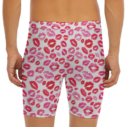 Red And Pink Lips Pattern Print Men's Long Boxer Briefs