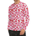 Red And Pink Lips Pattern Print Men's Long Sleeve Rash Guard