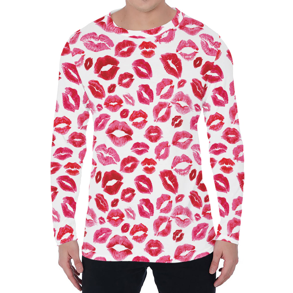 Red And Pink Lips Pattern Print Men's Long Sleeve T-Shirt