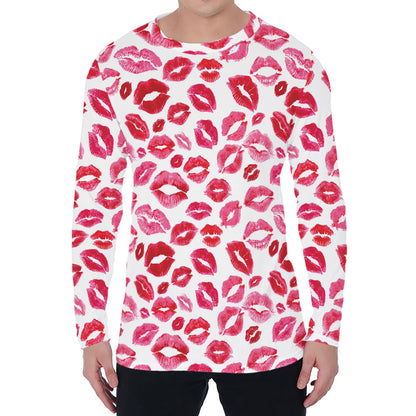 Red And Pink Lips Pattern Print Men's Long Sleeve T-Shirt