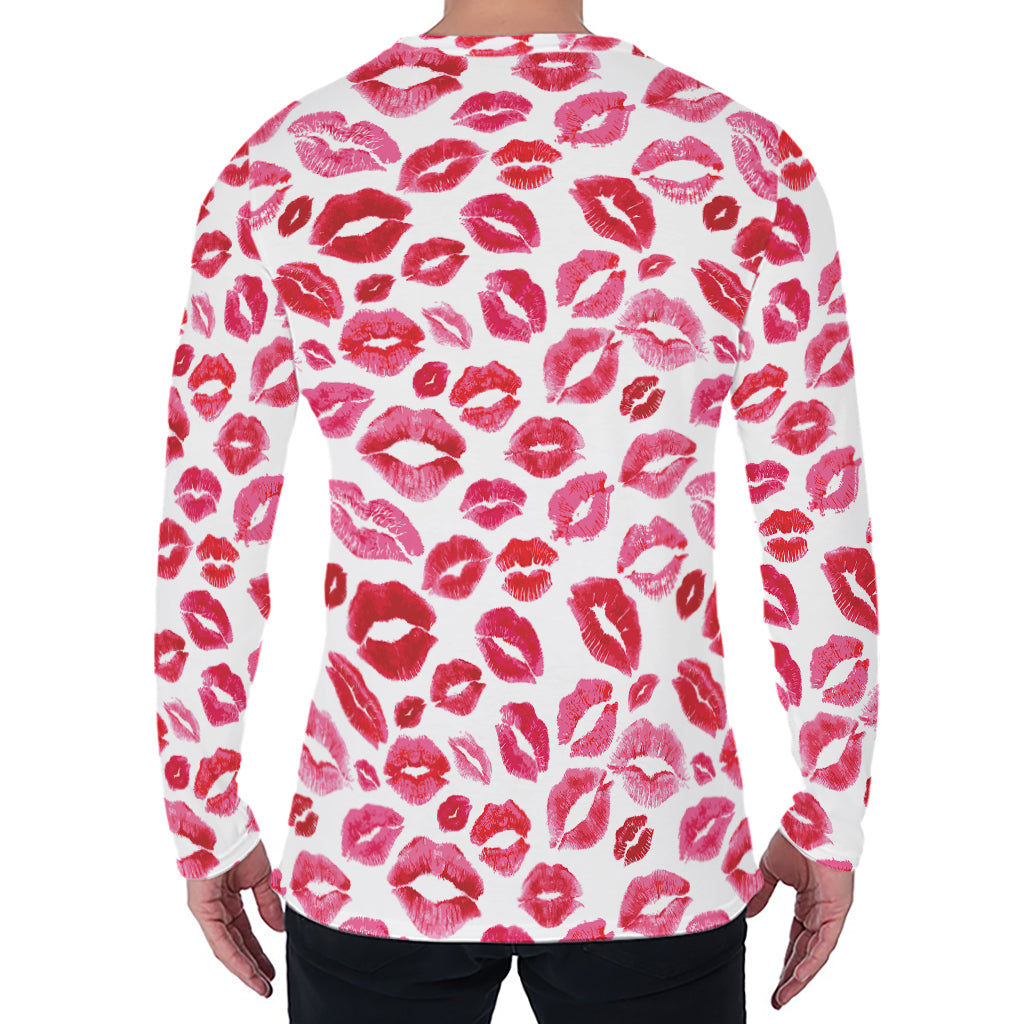 Red And Pink Lips Pattern Print Men's Long Sleeve T-Shirt