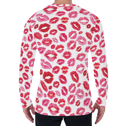 Red And Pink Lips Pattern Print Men's Long Sleeve T-Shirt